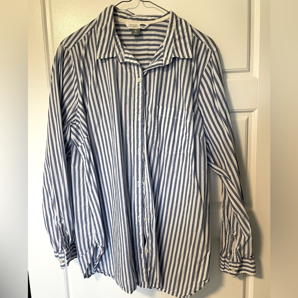 Blue and White Striped Women's Top